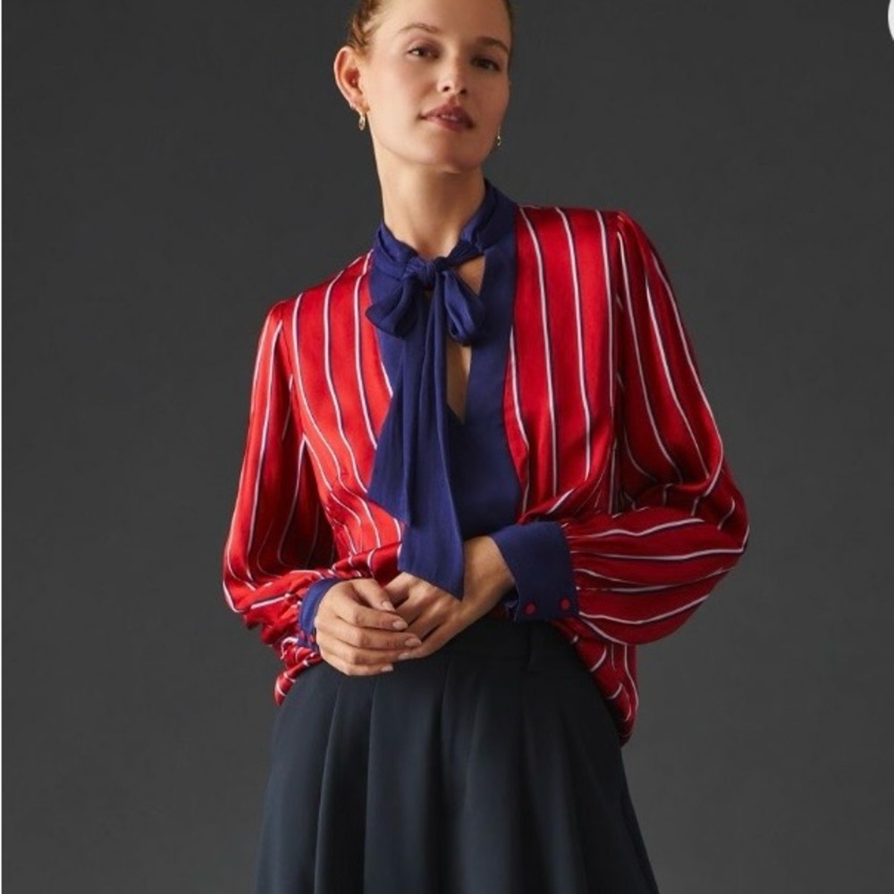 Maeve Anthropologie Red and Blue Striped A-Line Top